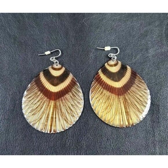 Estate Jewelry - VINTAGE Jewelry- Large Boho Bohemian Brown Feather Dangle Pierced Earrings